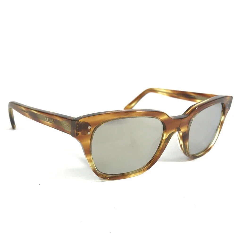 Celine Sunglasses CL40061I 56C Brown Horn Square Frames w/ Silver Mirror Lenses